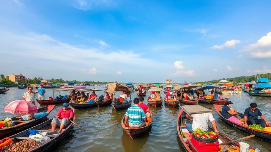 Hình ảnh chợ nổi Cái Bè tại Việt Nam.