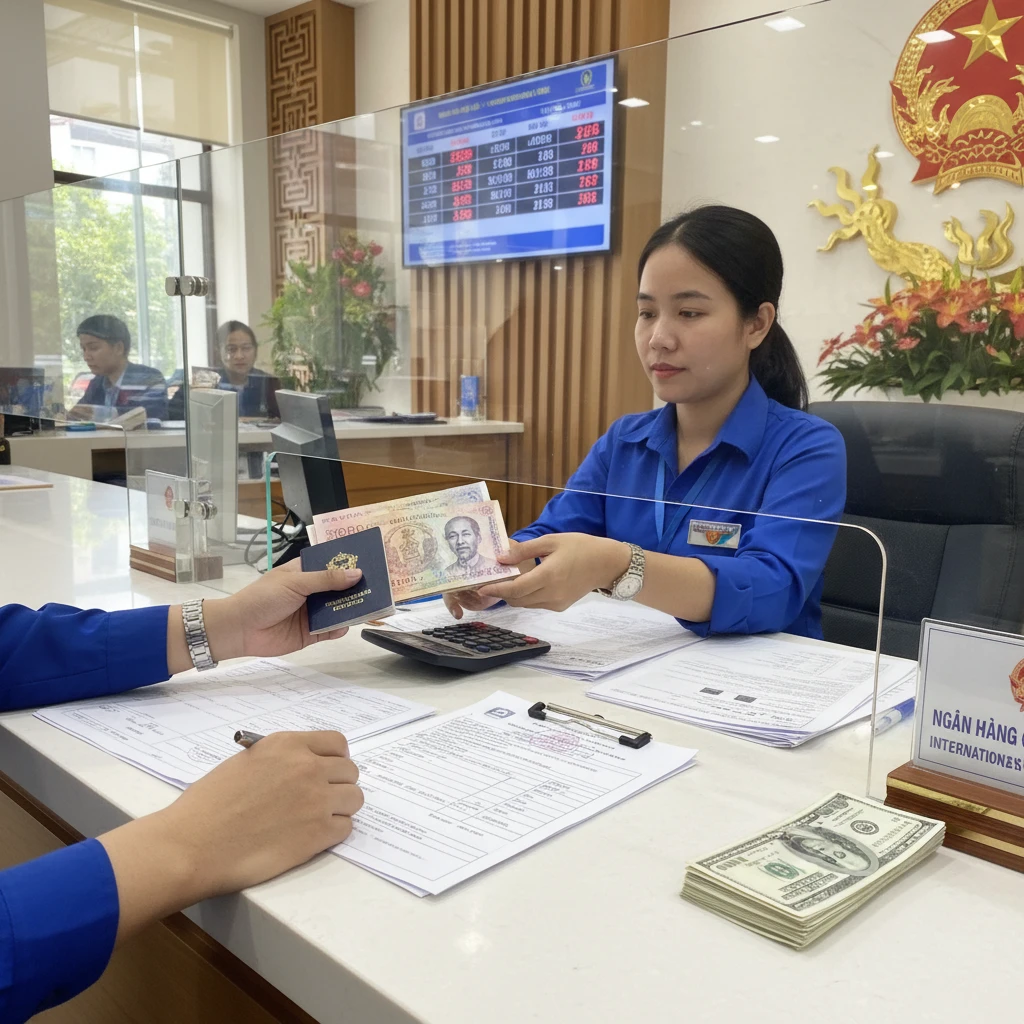 Hình ảnh giao dịch tại quầy ngân hàng