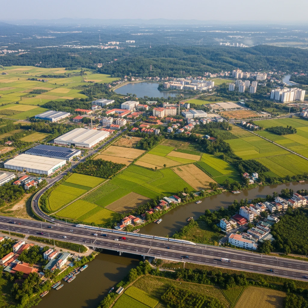 Hình ảnh thị trường bất động sản huyện Quốc Oai với hạ tầng phát triển.