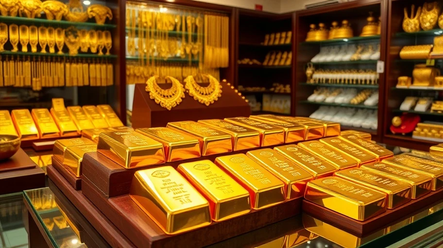 Hình ảnh vàng miếng tại cửa hàng trang sức ở Việt Nam
