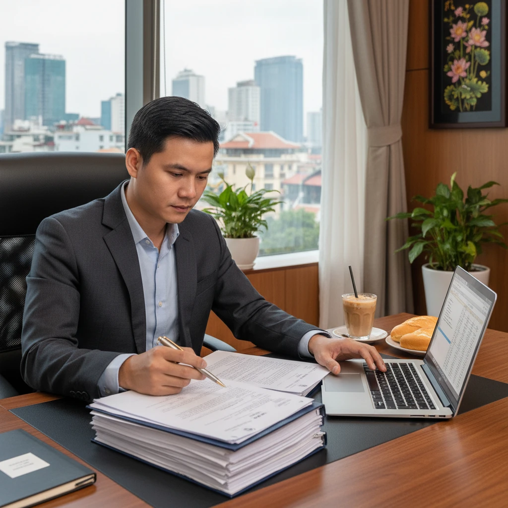 Hình ảnh xem xét tài liệu pháp lý văn phòng