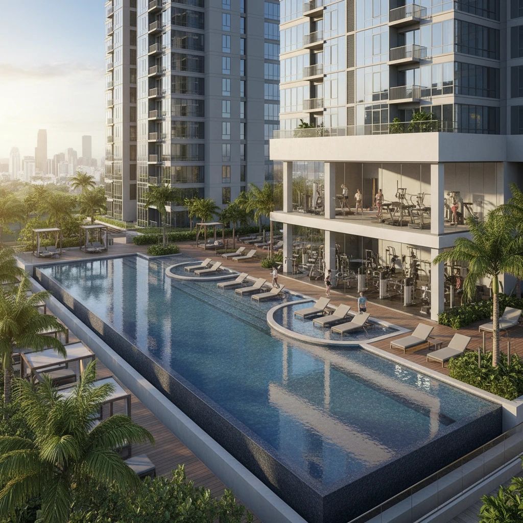 Hồ bơi và phòng gym tại Rivera Quận 10