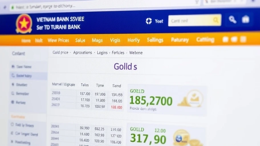 Trang web Vietcombank hiển thị giá vàng.